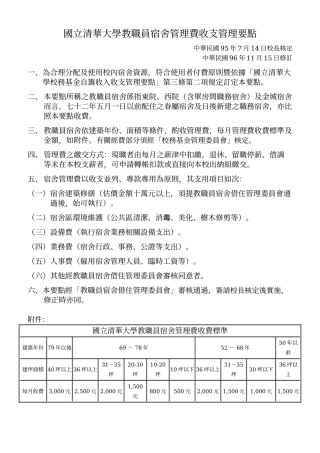 国立清华大学教职员宿舍管理费收支管理要点