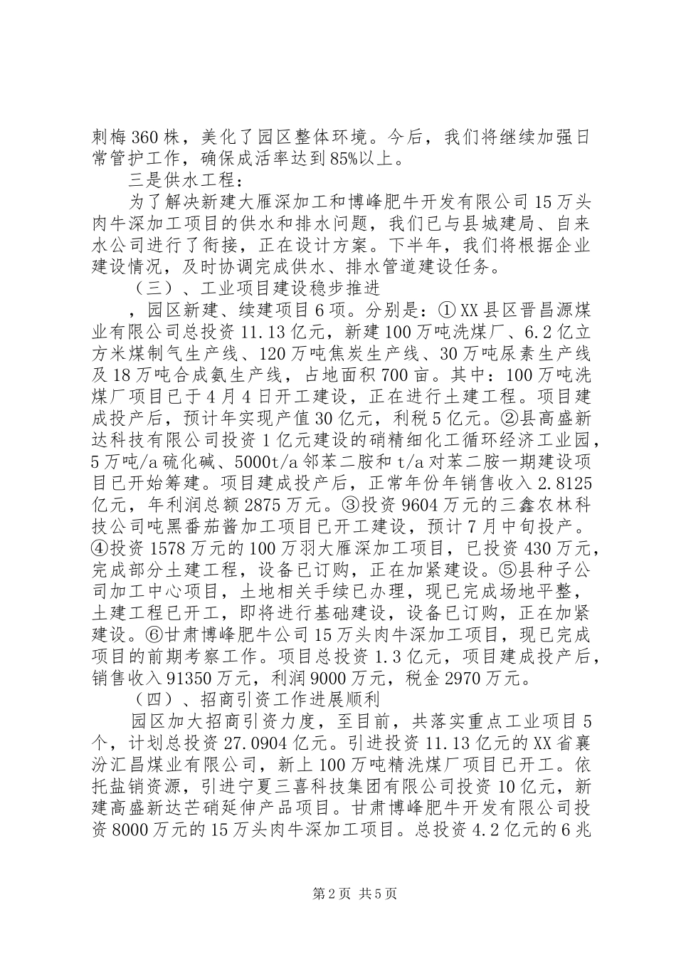 县工业园区上半年工作总结暨下半年工作打算_第2页