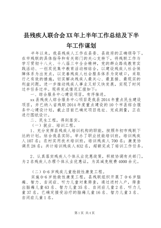 县残疾人联合会XX年上半年工作总结及下半年工作谋划