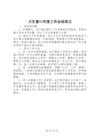 卫生窗口年度工作总结范文