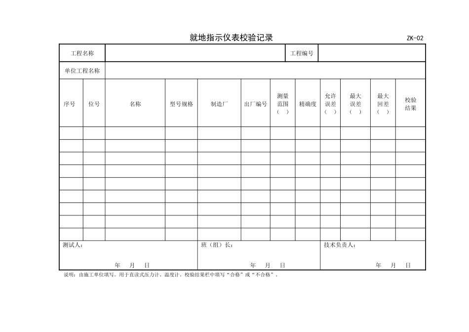 XXXX年施工、监理用表ZK自动仪表控制表格_第2页