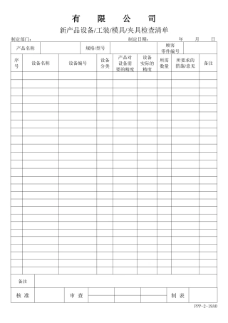 APQP新产品设备、工装、模具、夹具检查清单