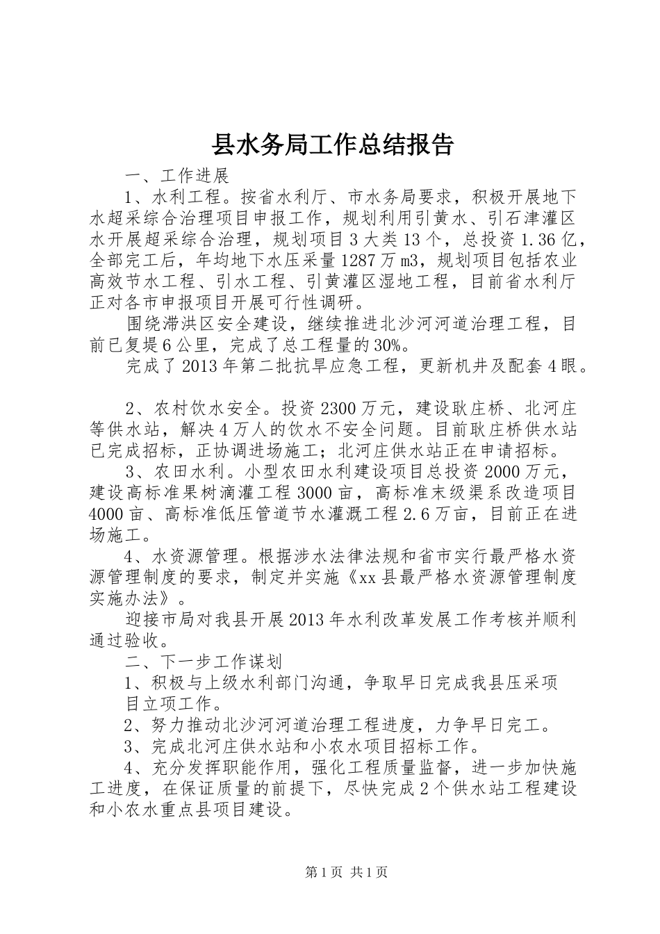 县水务局工作总结报告_第1页