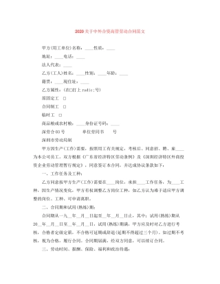 关于中外合资高管劳动合同范文