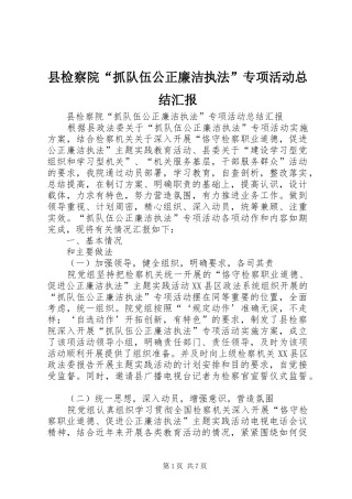 县检察院“抓队伍公正廉洁执法”专项活动总结汇报