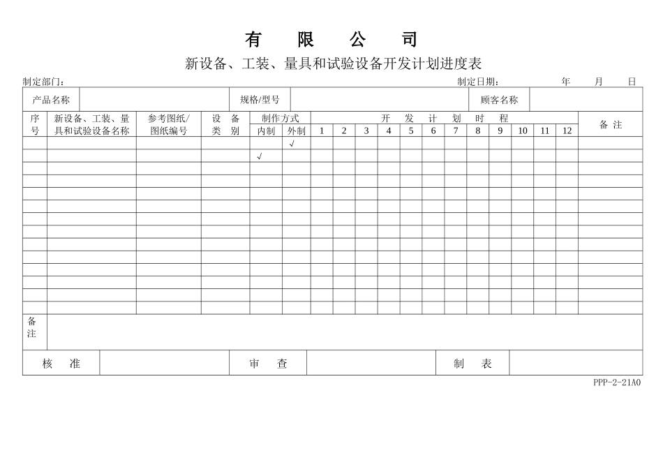 APQP新设备、工装、量具和试验设备开发计划进度表_第1页