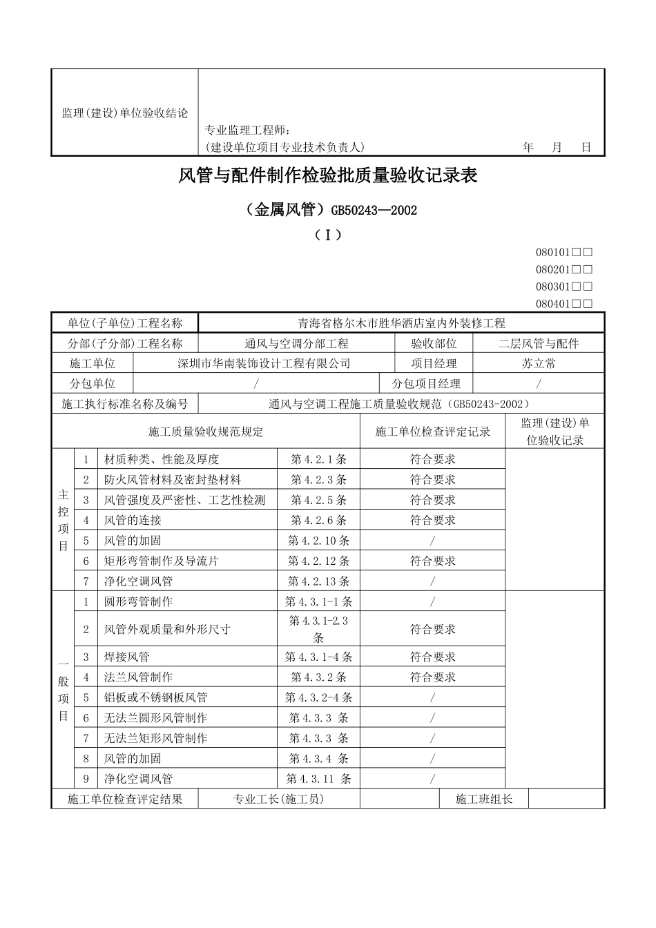 风管与配件制作检验批质量验收记录表(金属风管)(Ⅰ)_第2页