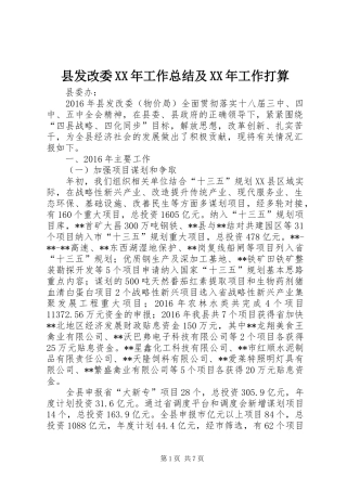 县发改委XX年工作总结及XX年工作打算