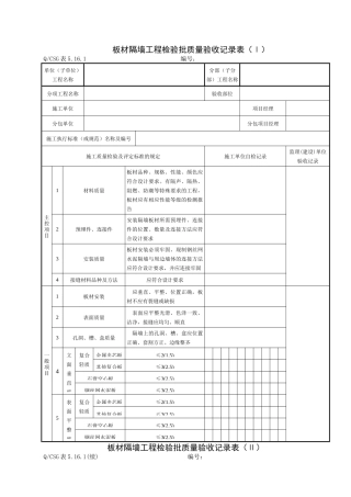 房建轻质隔墙工程施工质量验收记录表