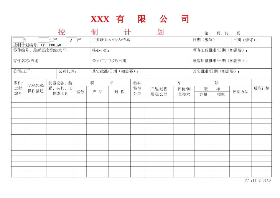 APQP控制计划表_第1页