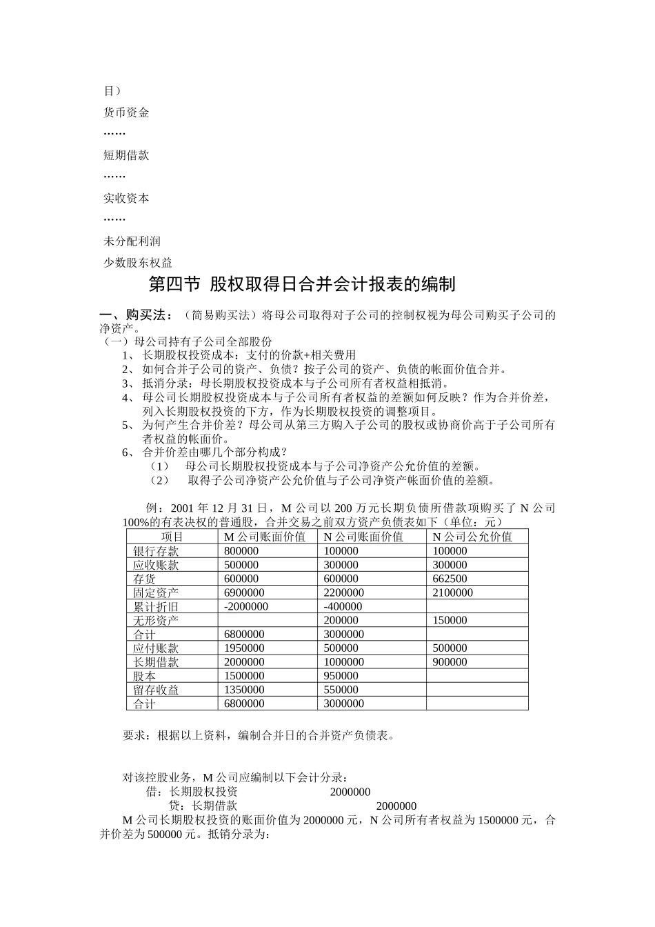 股权取得日的合并会计报表讲义_第3页