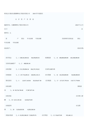 财务会计报表安徽铜峰电子股份有限公司