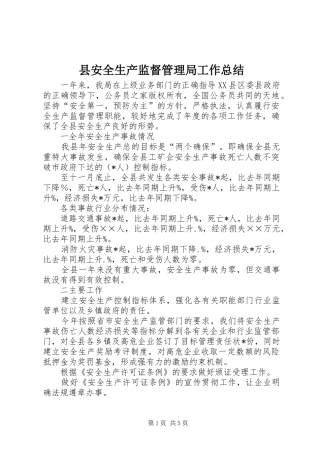 县安全生产监督管理局工作总结