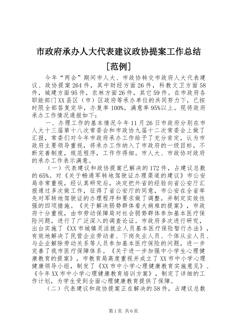 市政府承办人大代表建议政协提案工作总结[范例]_第1页