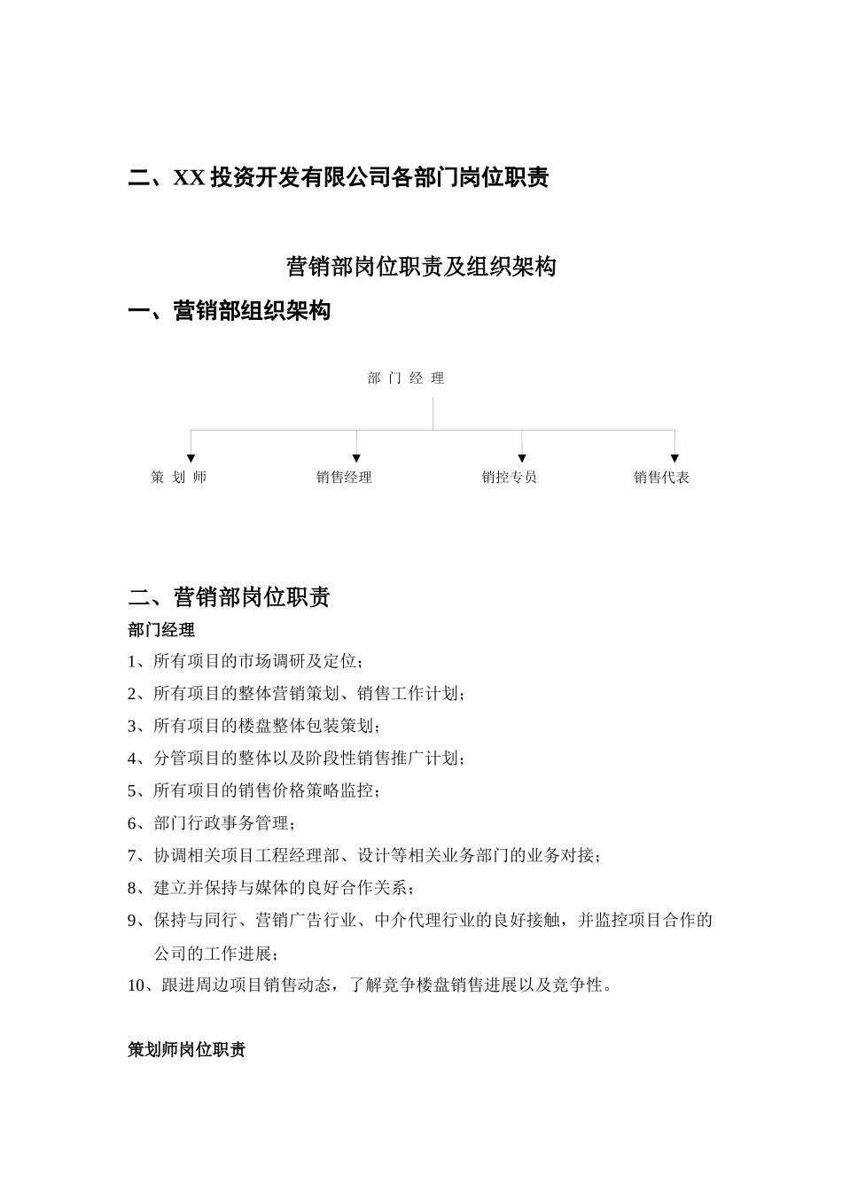 XX投资开发有限公司组织架构及岗位职责_第2页