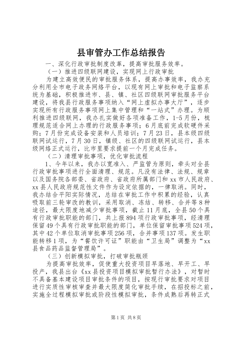 县审管办工作总结报告_第1页