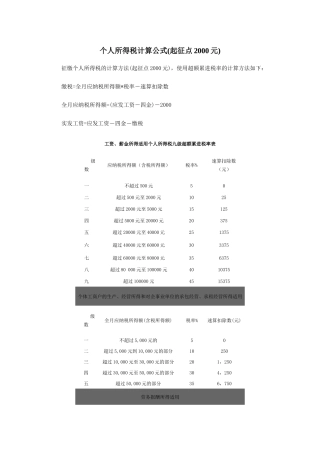 个人所得税计算公式