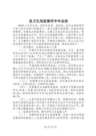 县卫生局监督所半年总结
