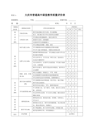大庆市普通高中课堂教学质量评价表