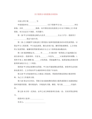 关于投资公司的借款合同范本