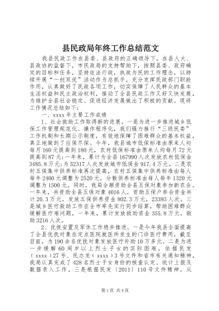 县民政局年终工作总结范文