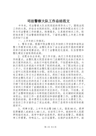 司法警察大队工作总结范文