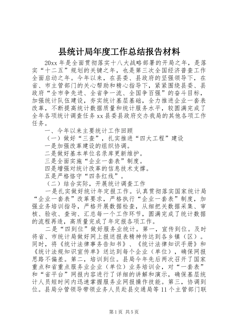 县统计局年度工作总结报告材料_第1页