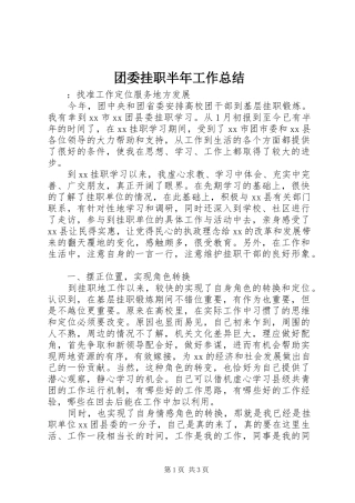 团委挂职半年工作总结