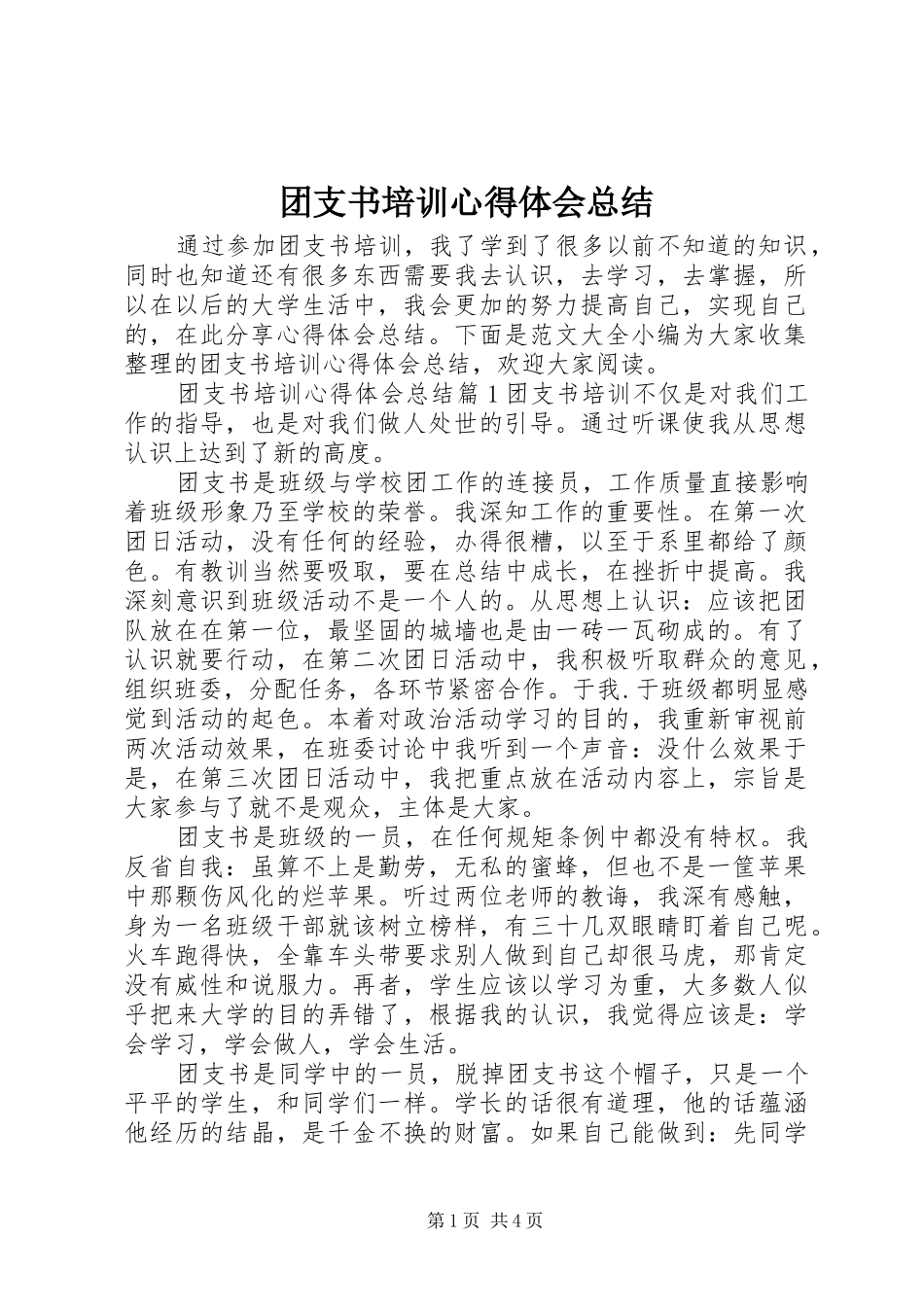 团支书培训心得体会总结_第1页