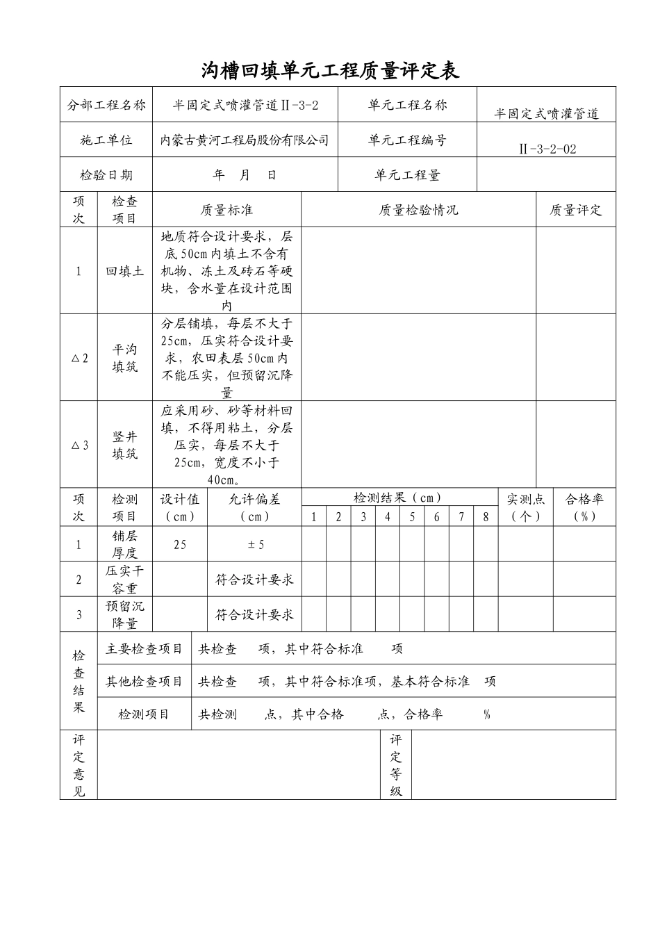 沟槽开挖单元工程质量评定表(半固定式)_第2页