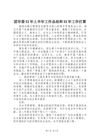 团市委XX年上半年工作总结和XX年工作打算