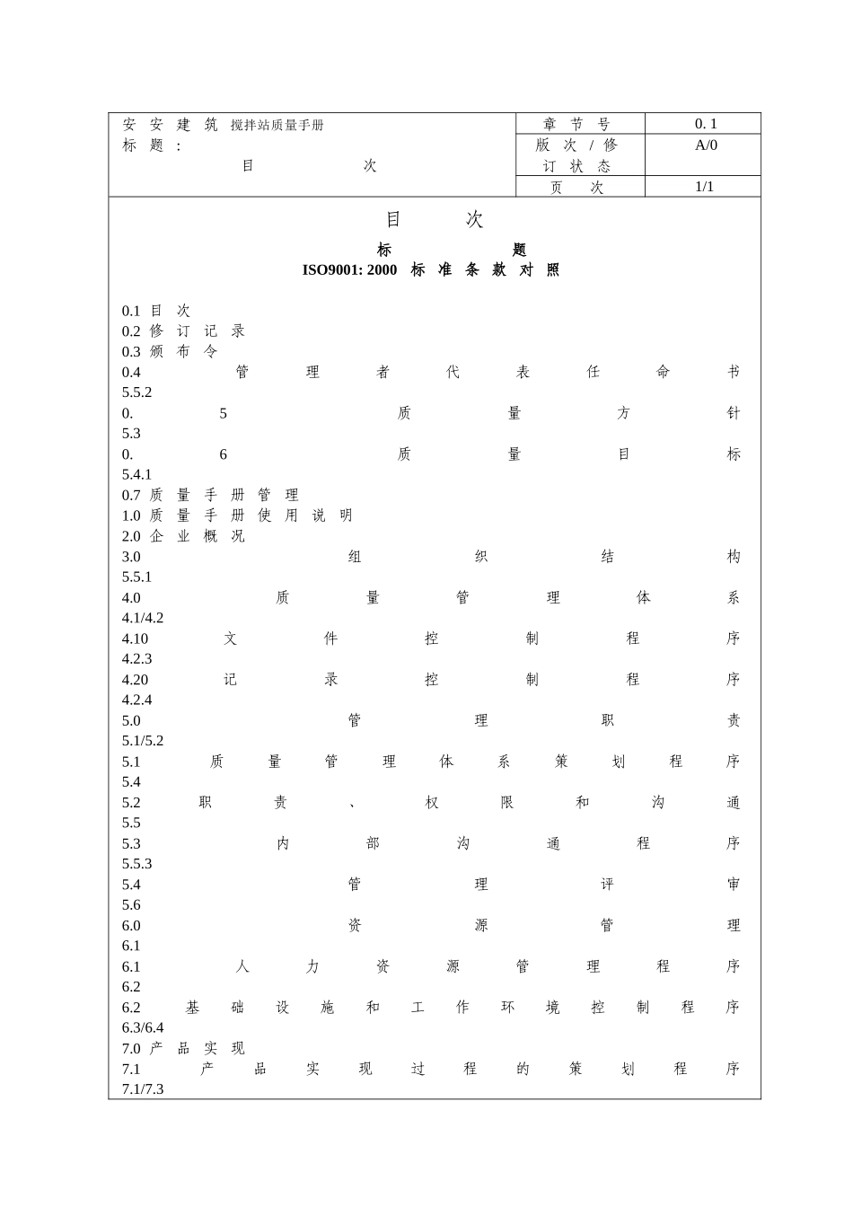 安安建筑搅拌站质量手册_第1页