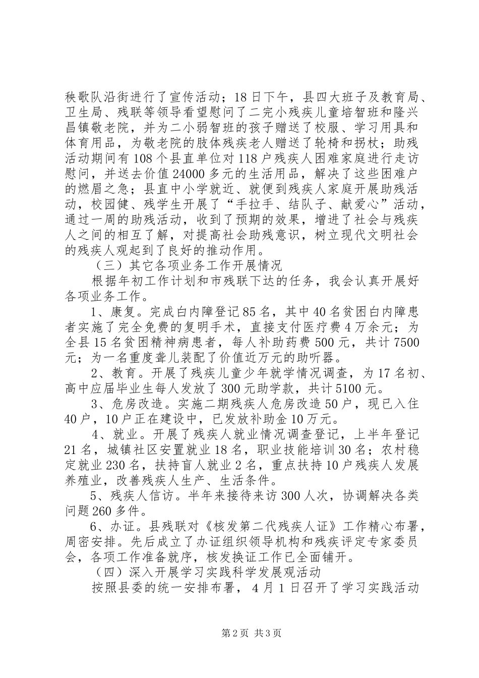 县残联XX年上半年工作总结_第2页