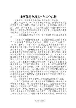 市环保局分局上半年工作总结
