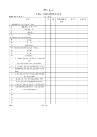 TS16949体系新设备工装和试验装备检查清单