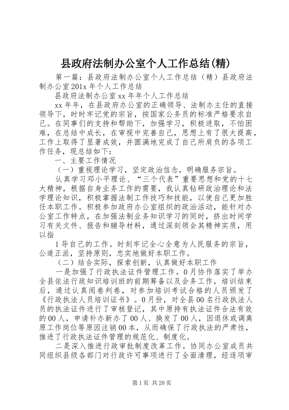 县政府法制办公室个人工作总结(精)_第1页