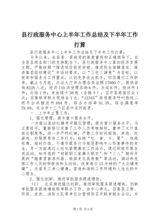 县行政服务中心上半年工作总结及下半年工作打算