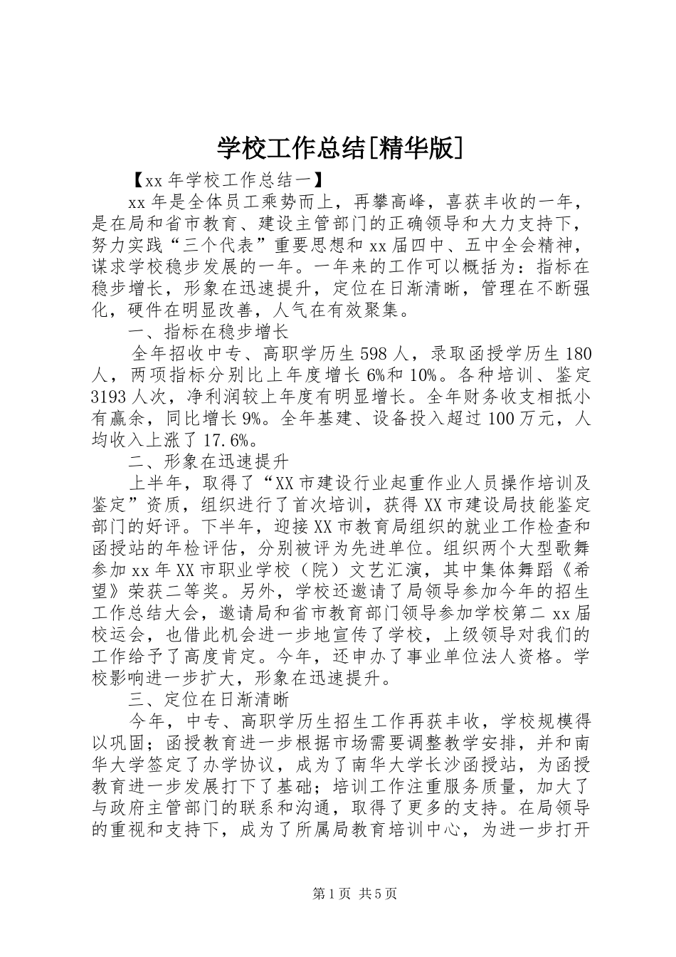 学校工作总结[精华版]_第1页