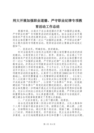 刑大开展加强职业道德、严守职业纪律专项教育活动工作总结