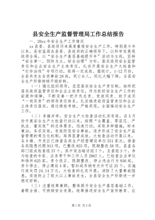 县安全生产监督管理局工作总结报告