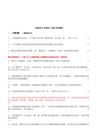 《初级会计电算化》理论试题