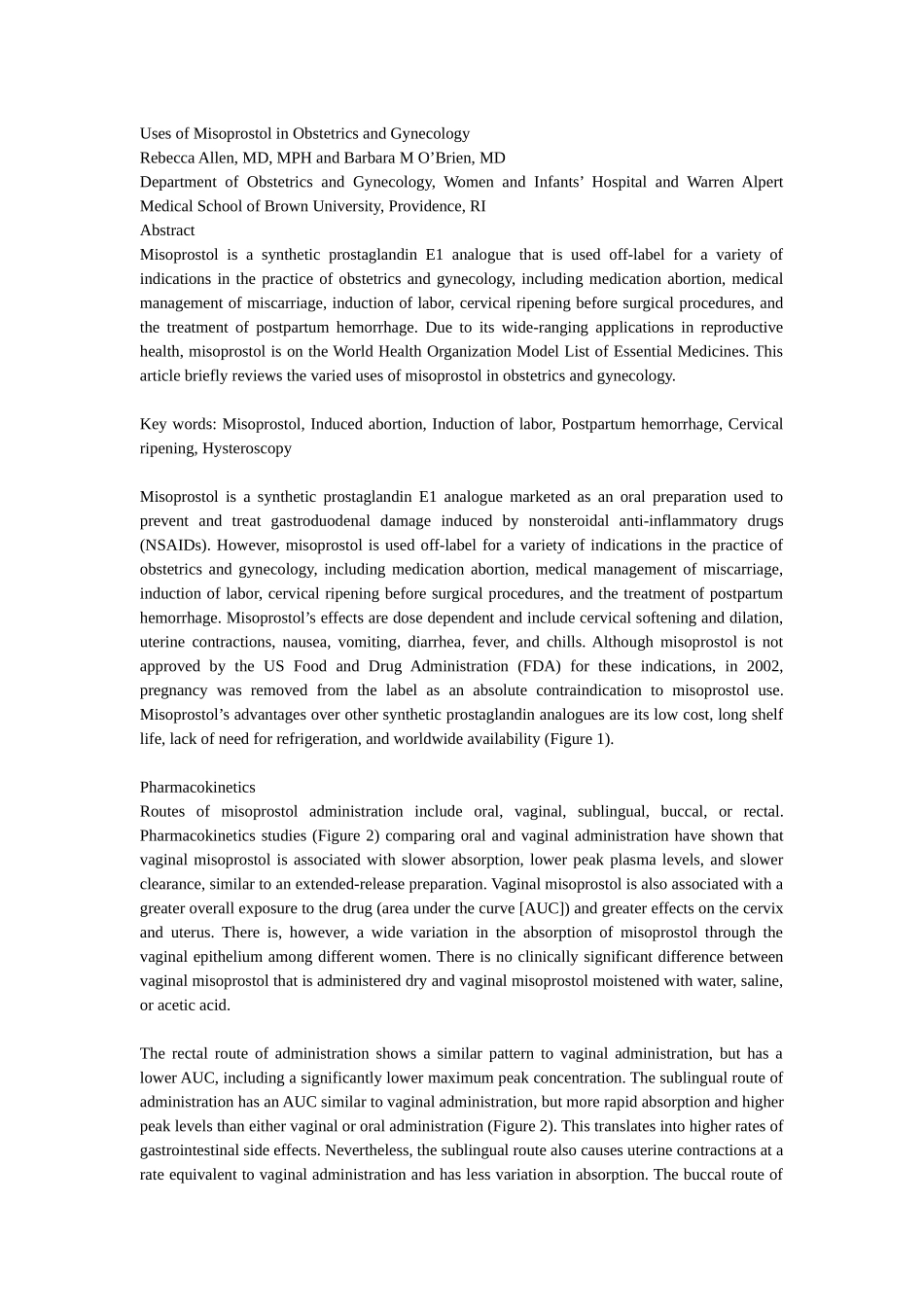 Uses of Misoprostol in Obstetrics and Gynecology_第1页