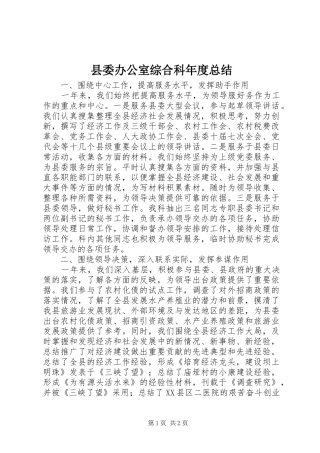 县委办公室综合科年度总结