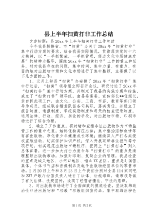 县上半年扫黄打非工作总结