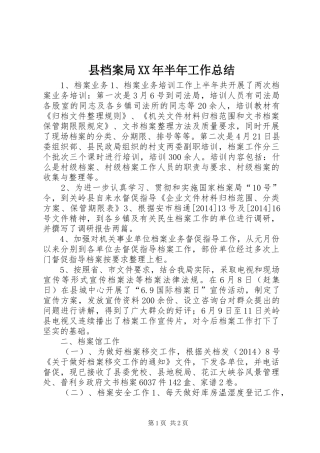 县档案局XX年半年工作总结