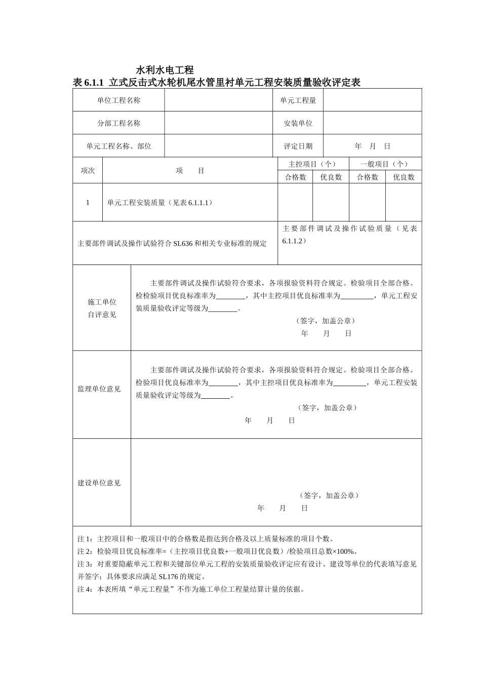 SL636水轮发电机组安装工程质量评定表_第1页