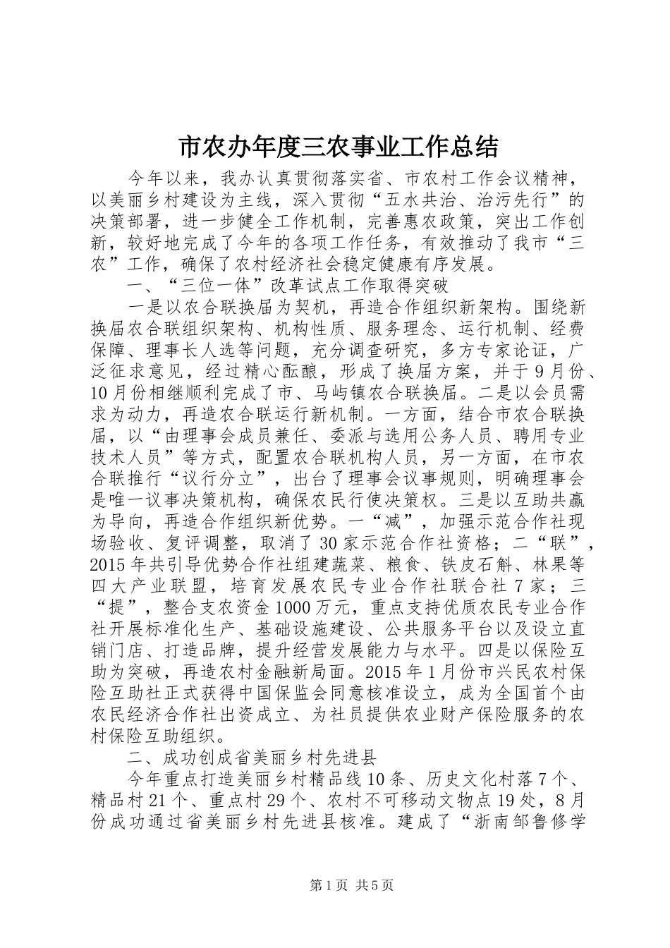 市农办年度三农事业工作总结_第1页