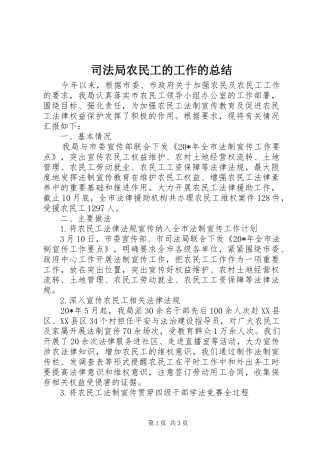 司法局农民工的工作的总结