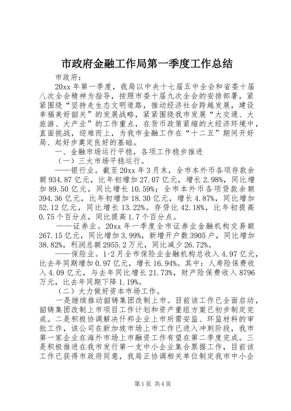 市政府金融工作局第一季度工作总结_第1页