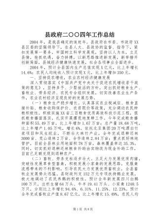 县政府二○○四年工作总结